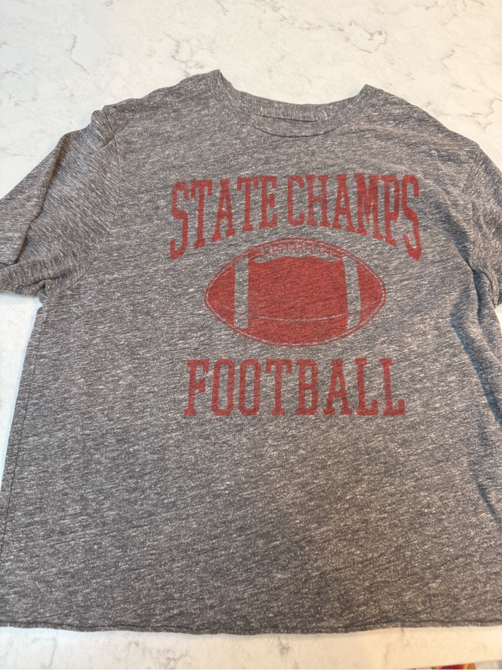 Original Retro Brand Kids Grey Short Sleeve Tee with Red Football Graphic